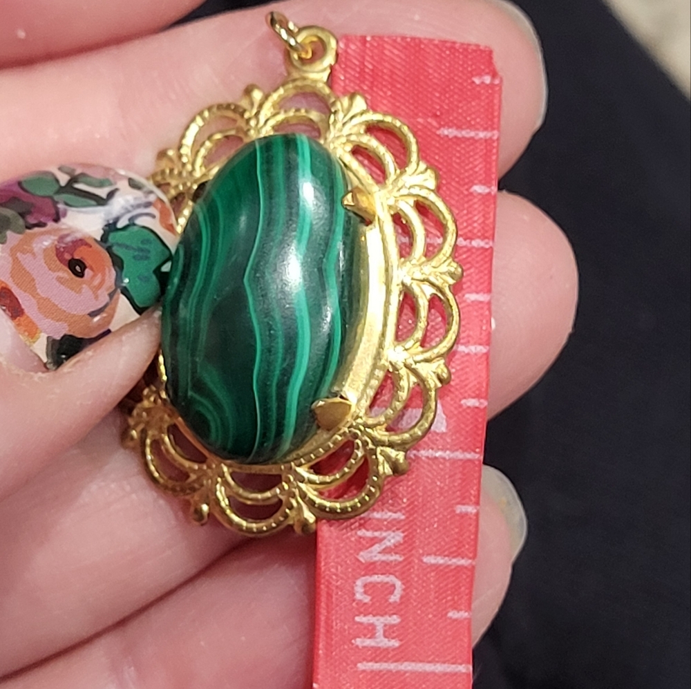 Malachite Pendant In Gold Tone Setting
